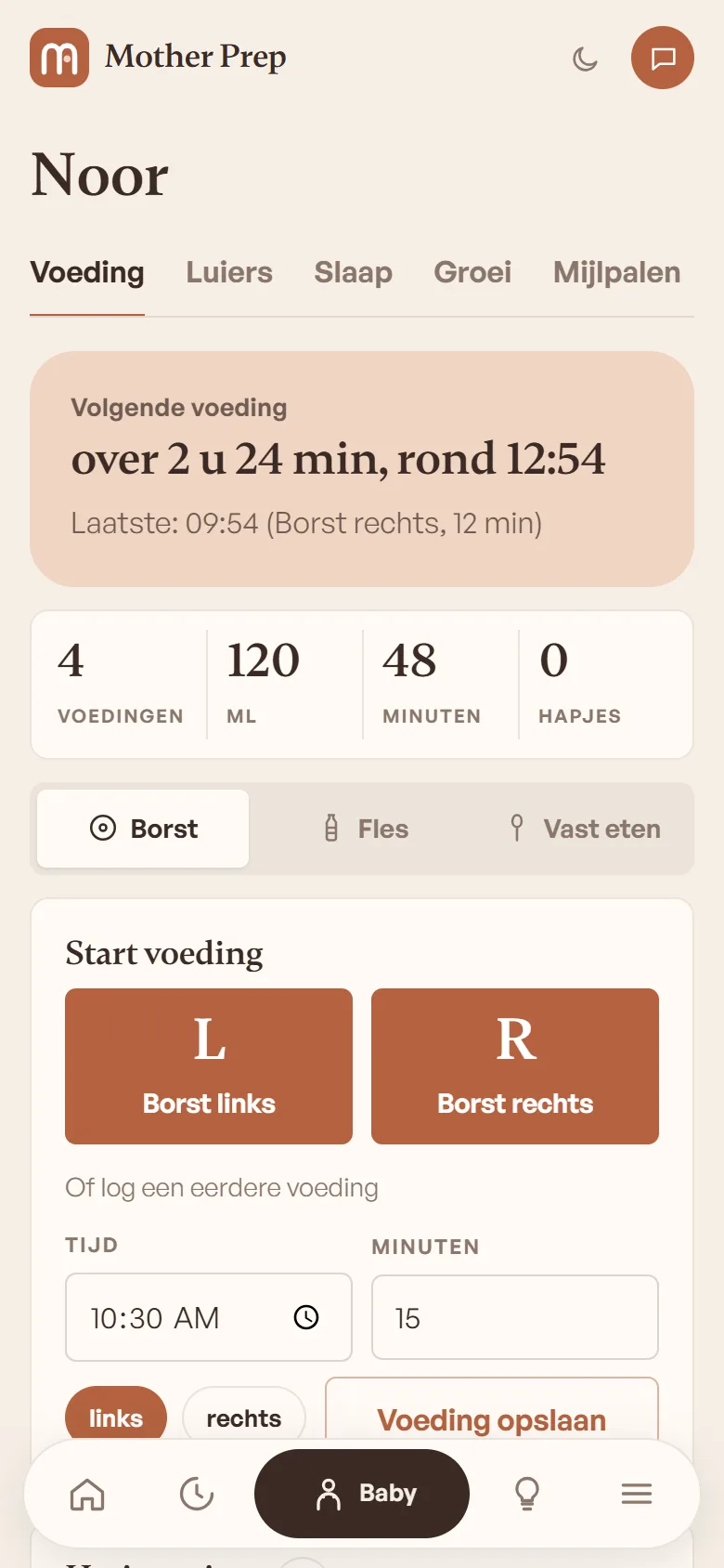 Baby-tracker in de app
