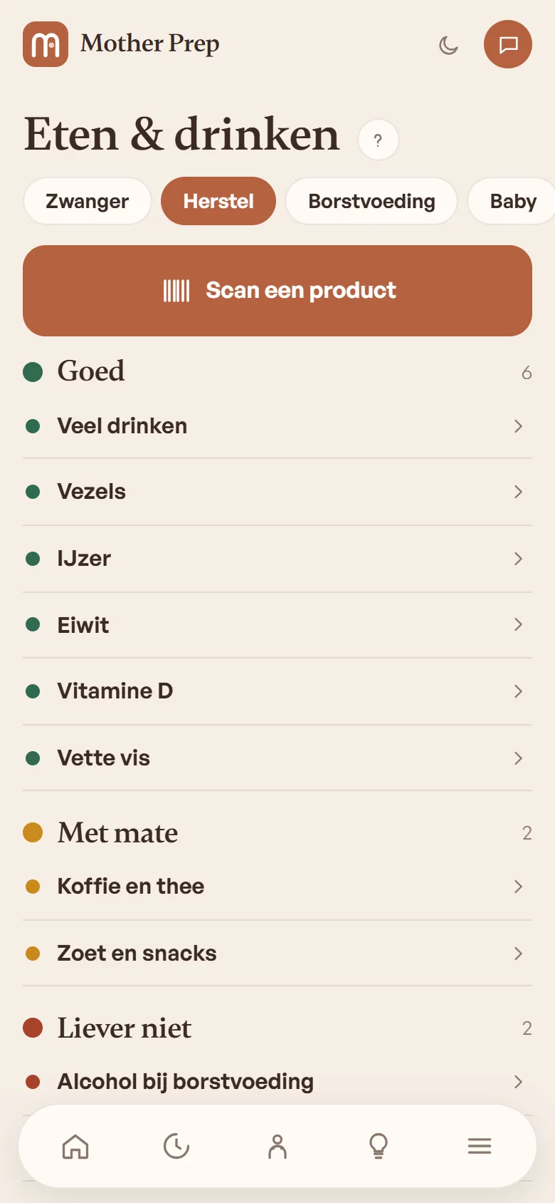 Eten en drinken in de app